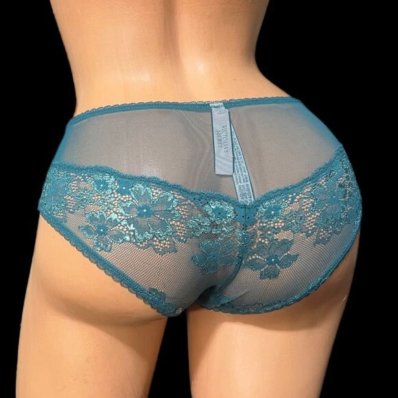 Victorias Secret Body Supersoft metallic Lace and mesh Hiphugger panty teal S - Picture 1 of 3